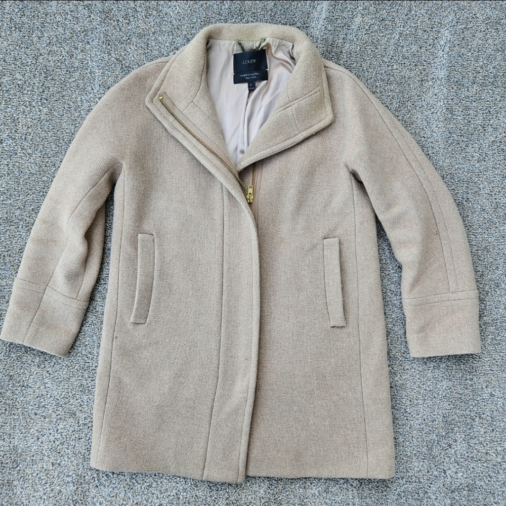 J Crew Stadium Cloth Cocoon Wool Coat Nello Gori Tan Brn Peacoat Womens Size 12 - Picture 13 of 16
